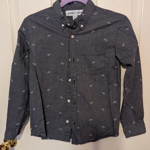 Old Navy Kids Boy's Button-Down Shirt, Charcoal, 10-12 L, EUC, Paper Planes